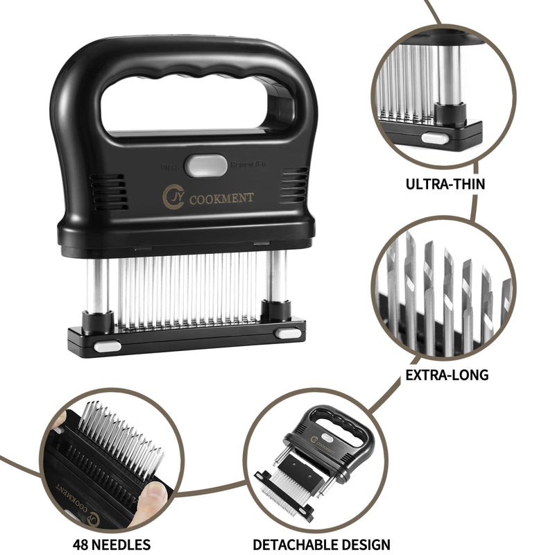 JY COOKMENT Meat Tenderizer Tool with 48 Stainless Steel Ultra Sharp Needle Blades  Detachable Kitchen Cooking Tool Best For Tenderizing  BBQ  Marinade - Image 5